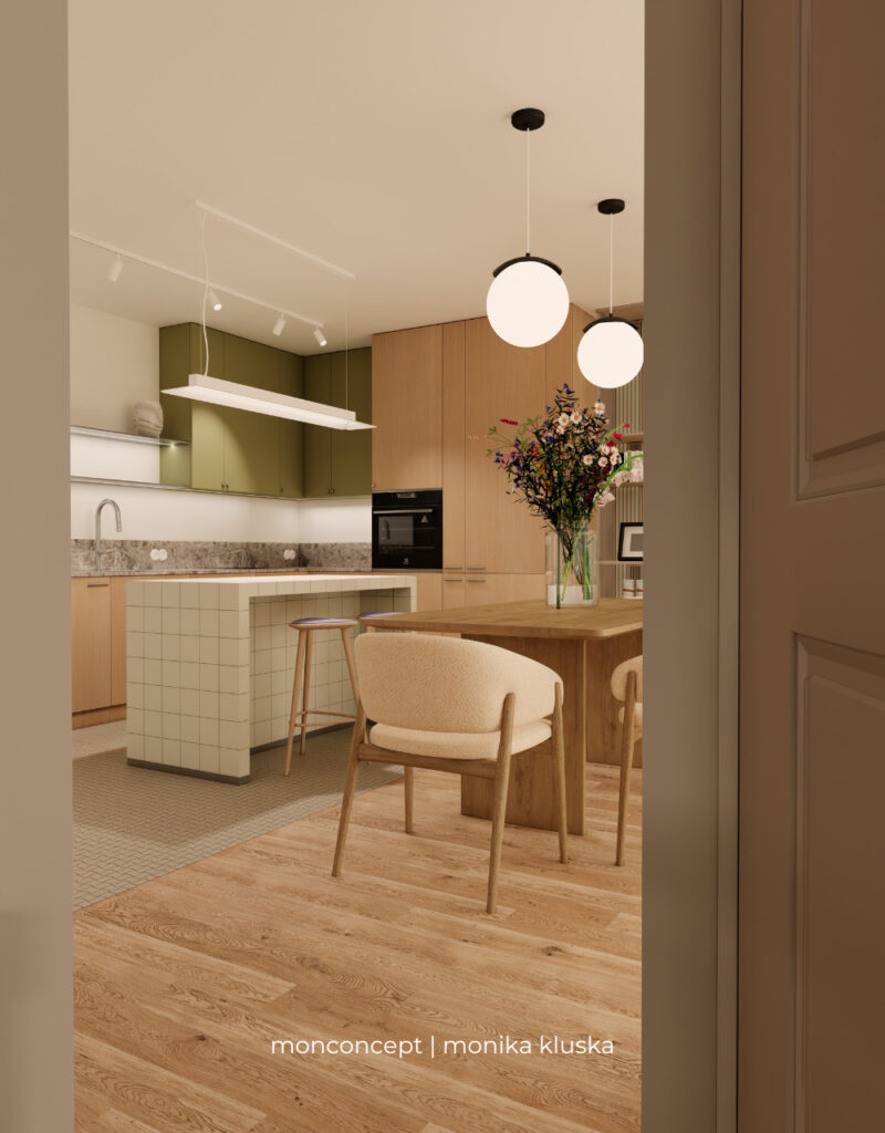 monconcept | monika kluska widok na wnętrze mieszkania - kuchnia z jadalnią