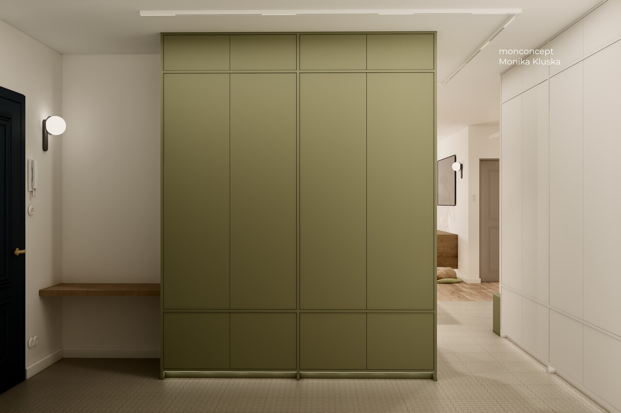 MIESZKANIE 79 m2 wizualizacja_przedpokój_szafa_monconcept