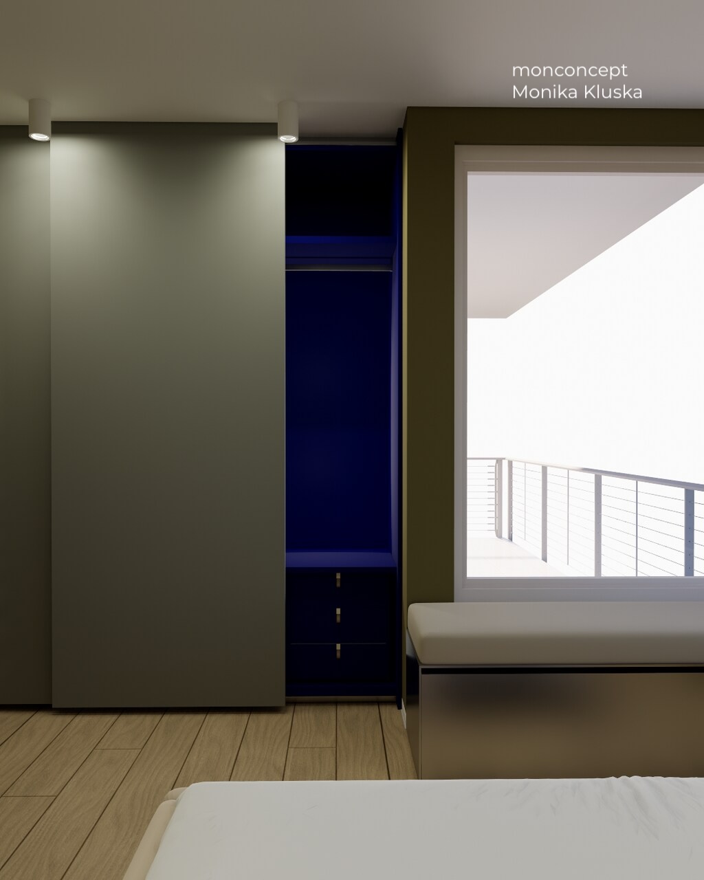 MIESZKANIE 55 m2 monconcept_wizualizacji sypialni_garderoba