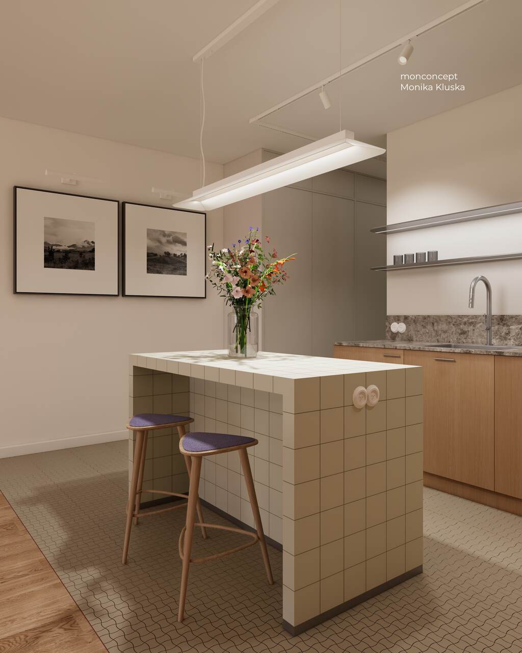 MIESZKANIE 79 m2 wizualizacja_kuchnia_wyspa kuchenna_monconcept