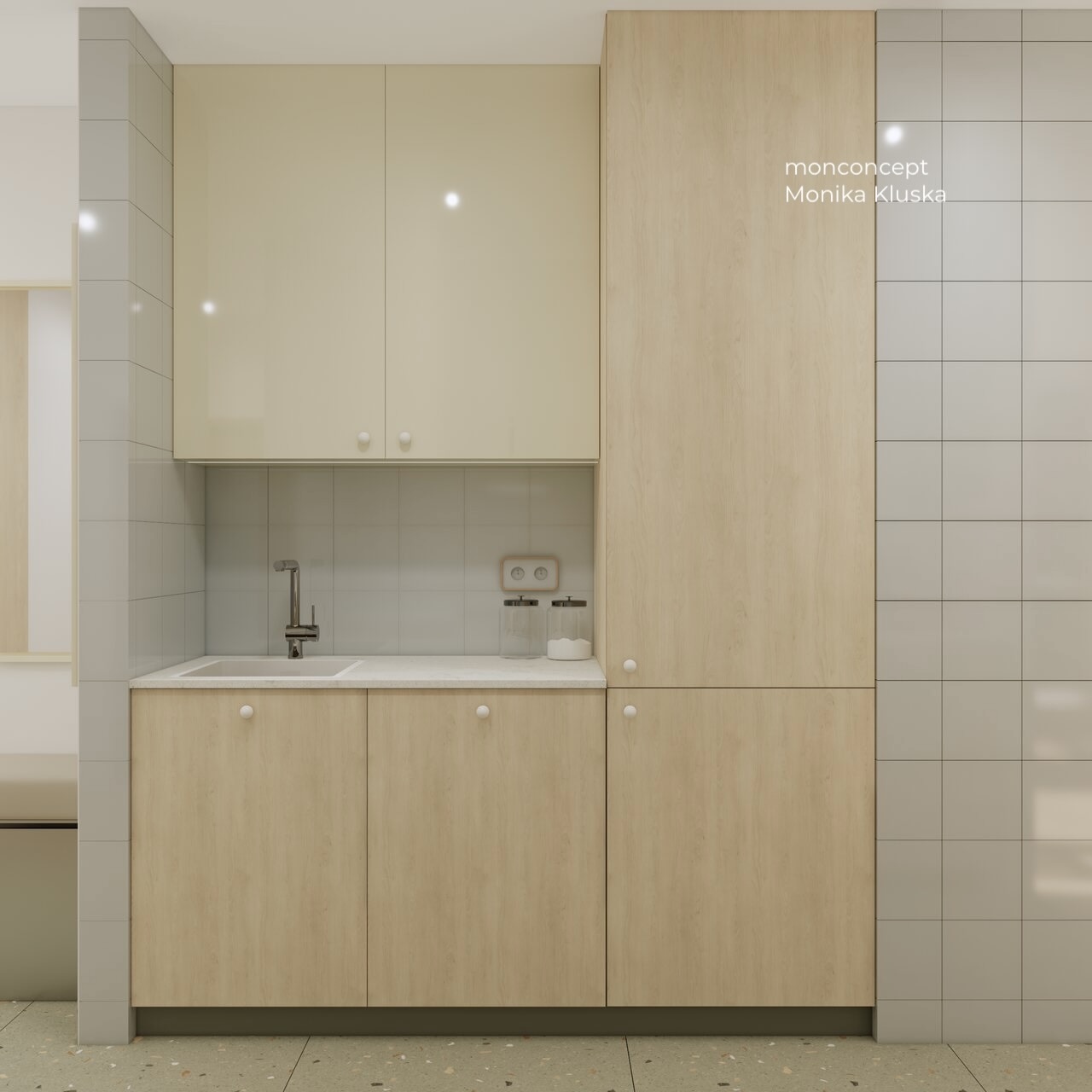 MIESZKANIE 55 m2 monconcept_wizualizacja aneksu kuchennego