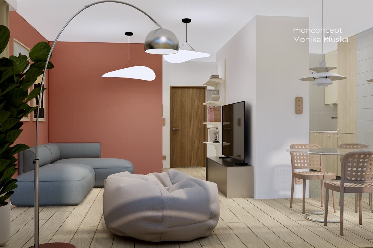MIESZKANIE 55 m2 wizualizacja części dziennej_monconcept_salon