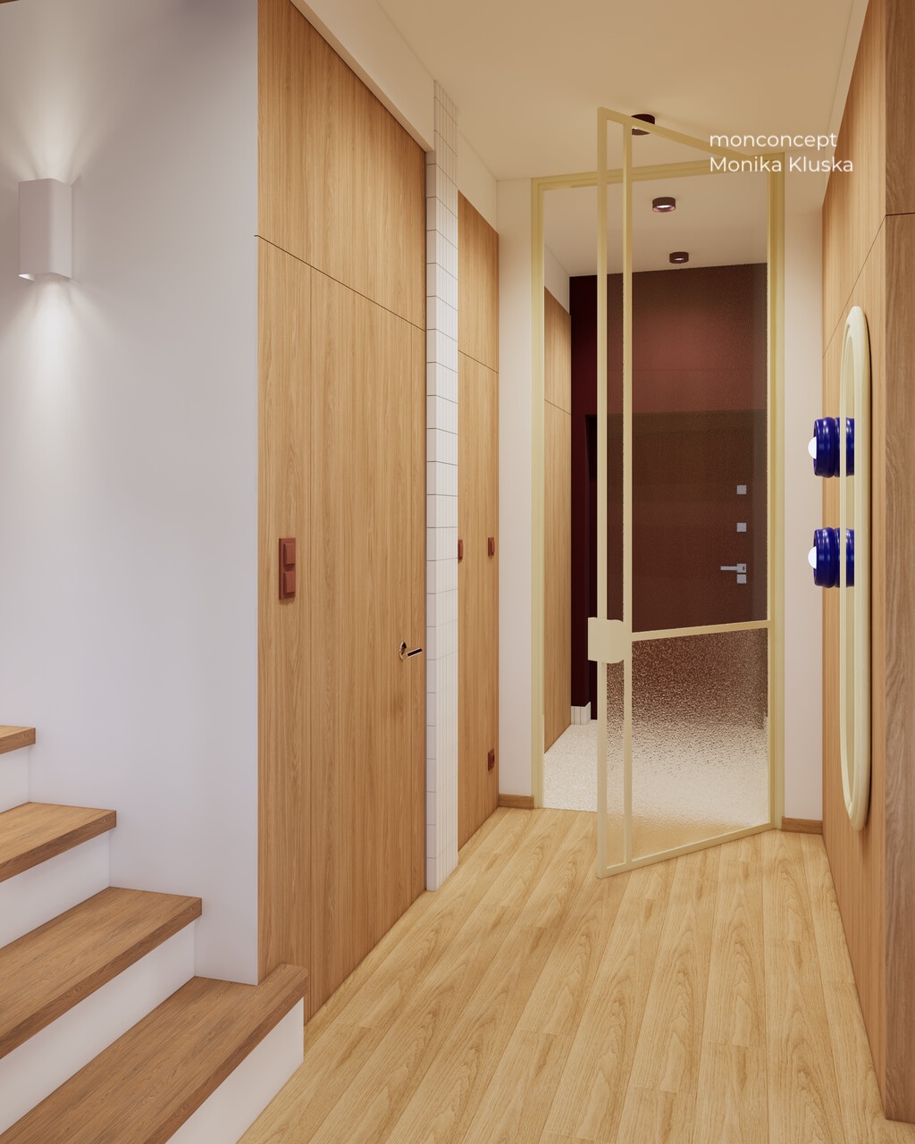 wizualizacja domu_korytarz_wiatrołap_klatka schodowa_wnętrze_monconcept
