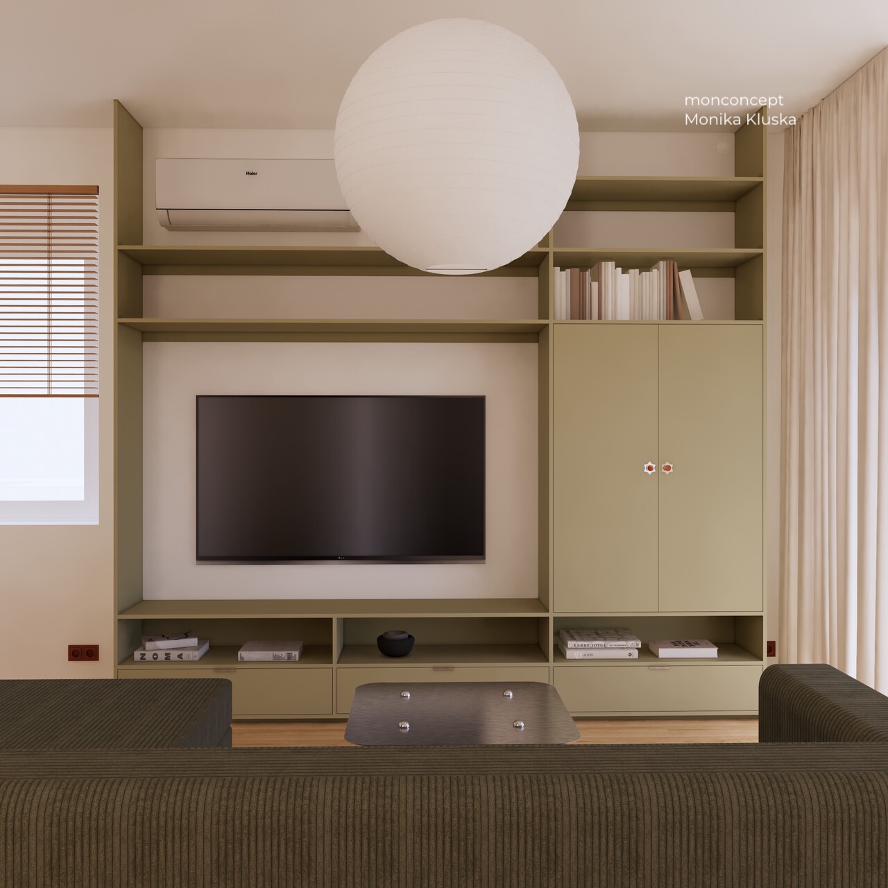 wizualizacja domu_salon_zabudowa rtv_narożnik_wnętrze_monconcept